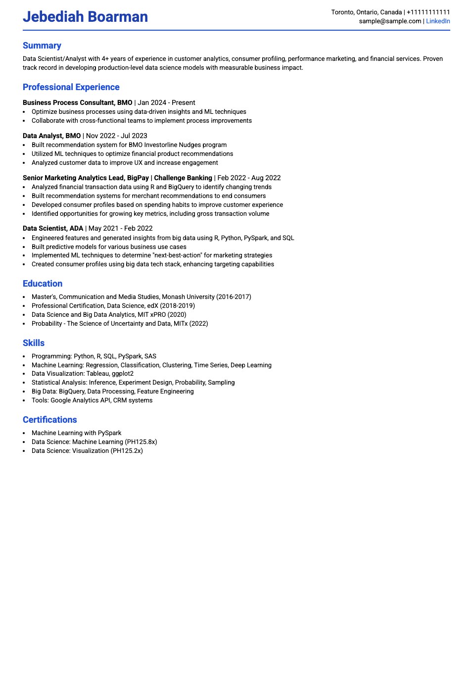 Executive (BasicPig) resume template preview — clean authoritative business layout for executives and senior managers