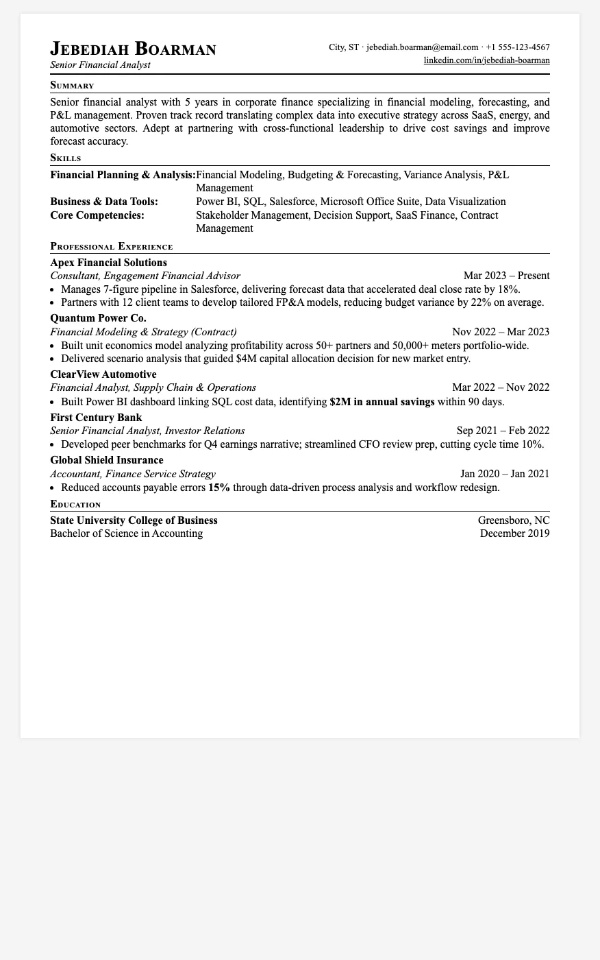 Single Page resume template preview: classic Times New Roman one-page layout with small-caps section headings